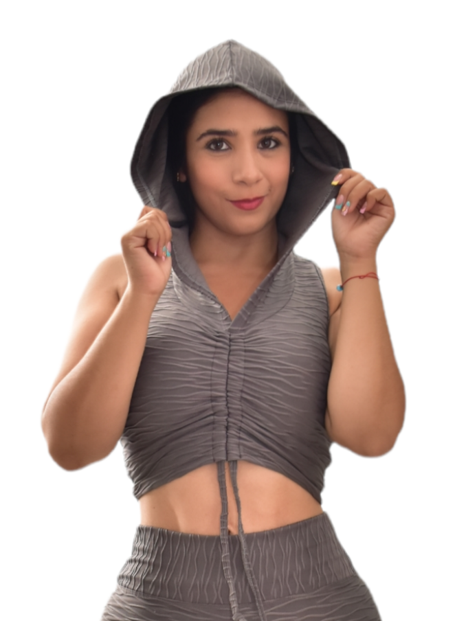 CROP TOP CAPUCHA TEXTURIZADA GRIS OSCURO OVERSILVER®