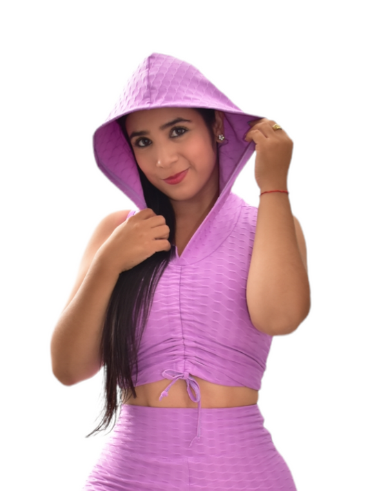 CROP TOP CAPUCHA TEXTURIZADA MORADO OVERSILVER®