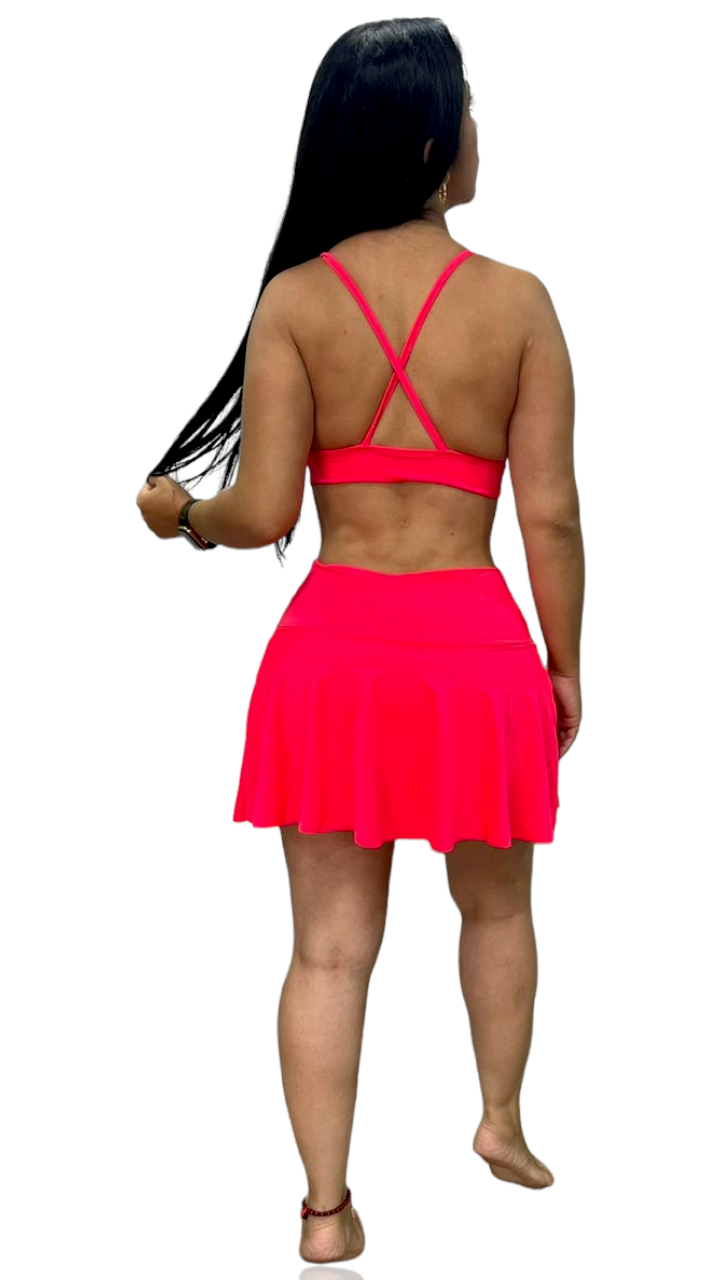 FALDA SHORT SET 2 PIEZAS NEWGYM NARANJA NEON oversilvercolombia