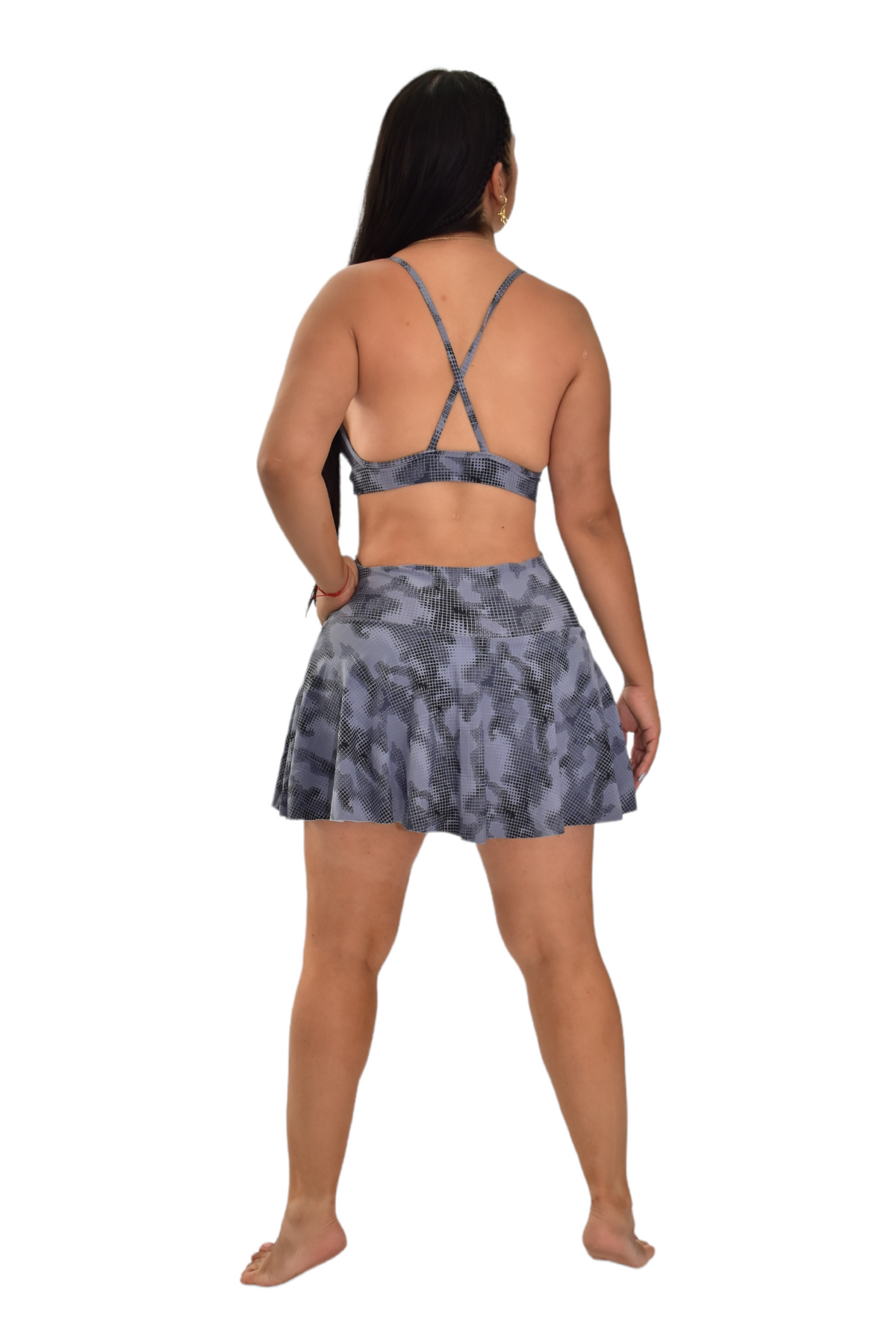 FALDA SHORT SET 2 PIEZAS PREMIUMTEX GRIS MILITAR CUADRO oversilvercolombia