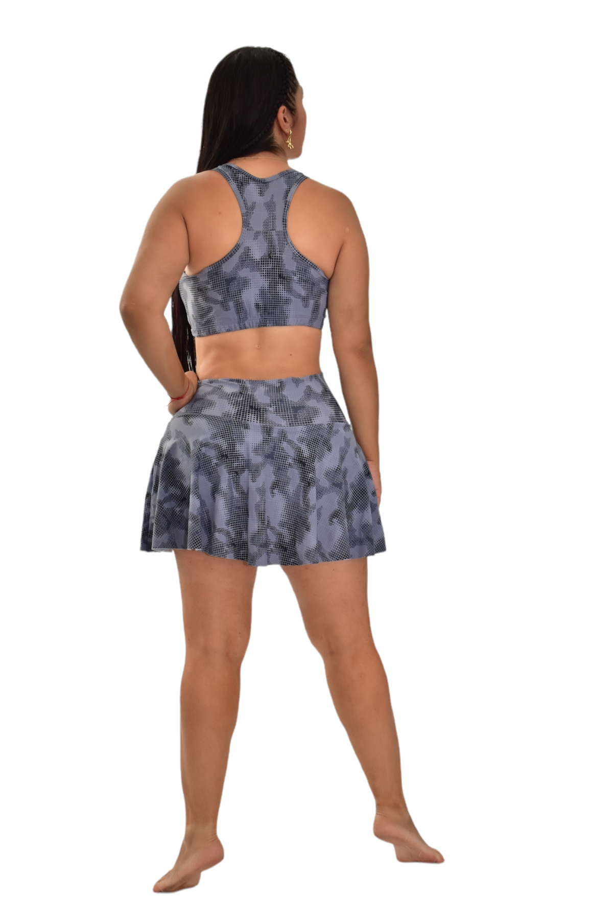 FALDA SHORT SET 2 PIEZAS PREMIUMTEX GRIS MILITAR CUADRO oversilvercolombia