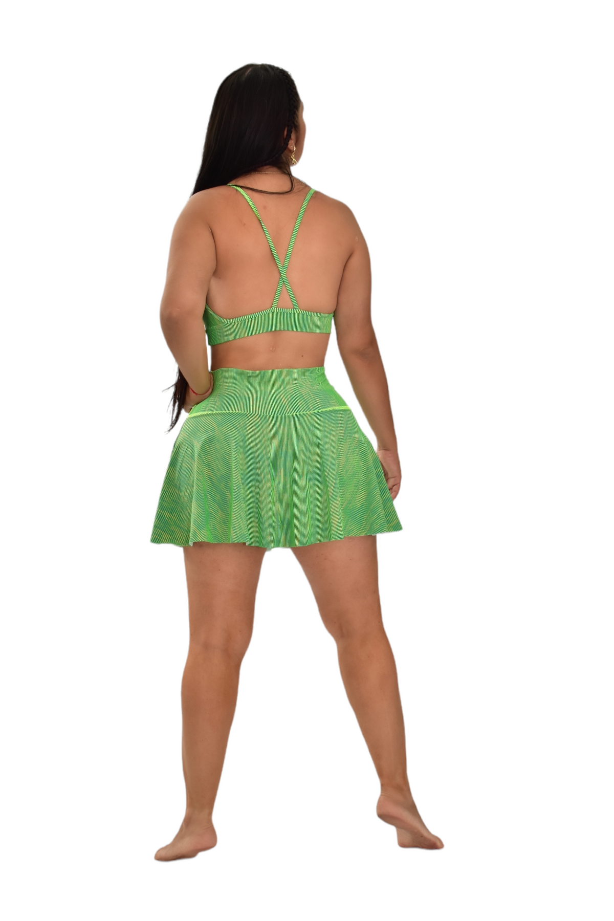 FALDA SHORT SET 2 PIEZAS PREMIUMTEX VERDE LIMON RALLAS oversilvercolombia