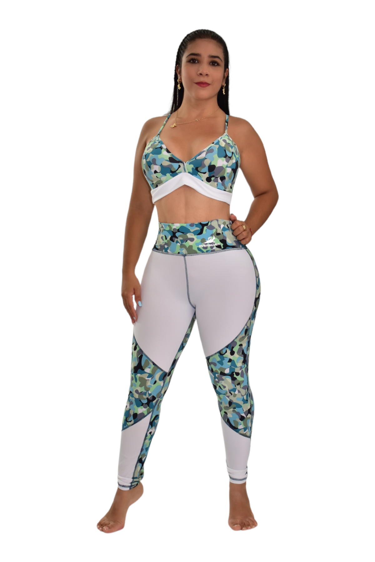 LEGGINS COMBINADO SET 2 PIEZAS PREMIUMTEX MILITAR BLANCO oversilvercolombia