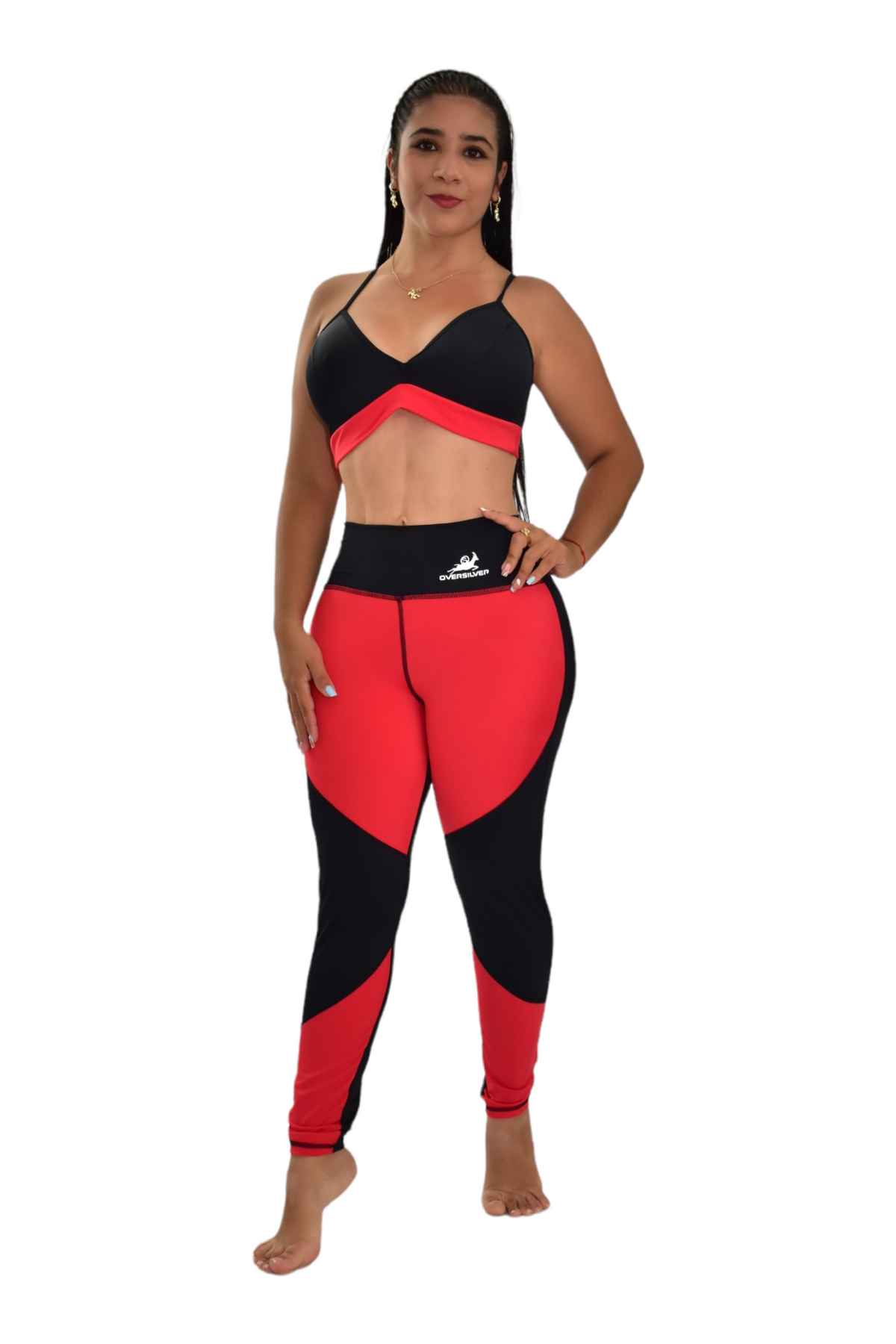 LEGGINS COMBINADO SET 2 PIEZAS PREMIUMTEX NEGRO ROJO oversilvercolombia
