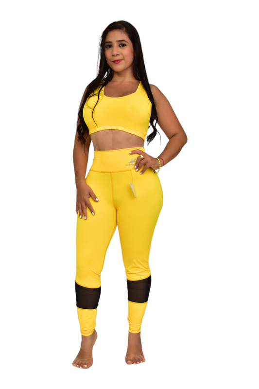 LEGGINS COMBINADA SET 2 PIEZAS PREMIUMTEX AMARILLO NEGRO CINTA PIERNA oversilvercolombia