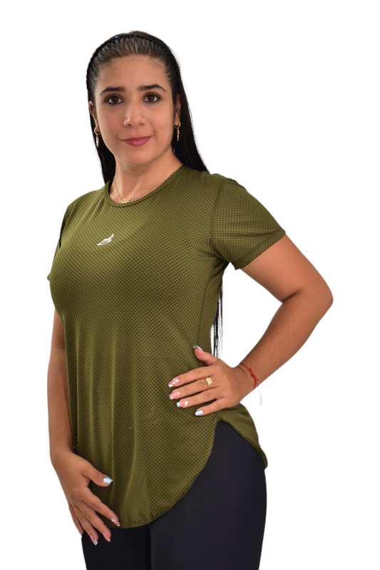 CAMISETA MANGA CORTA MALLA  VERDE MILITAR OVERSILVER®