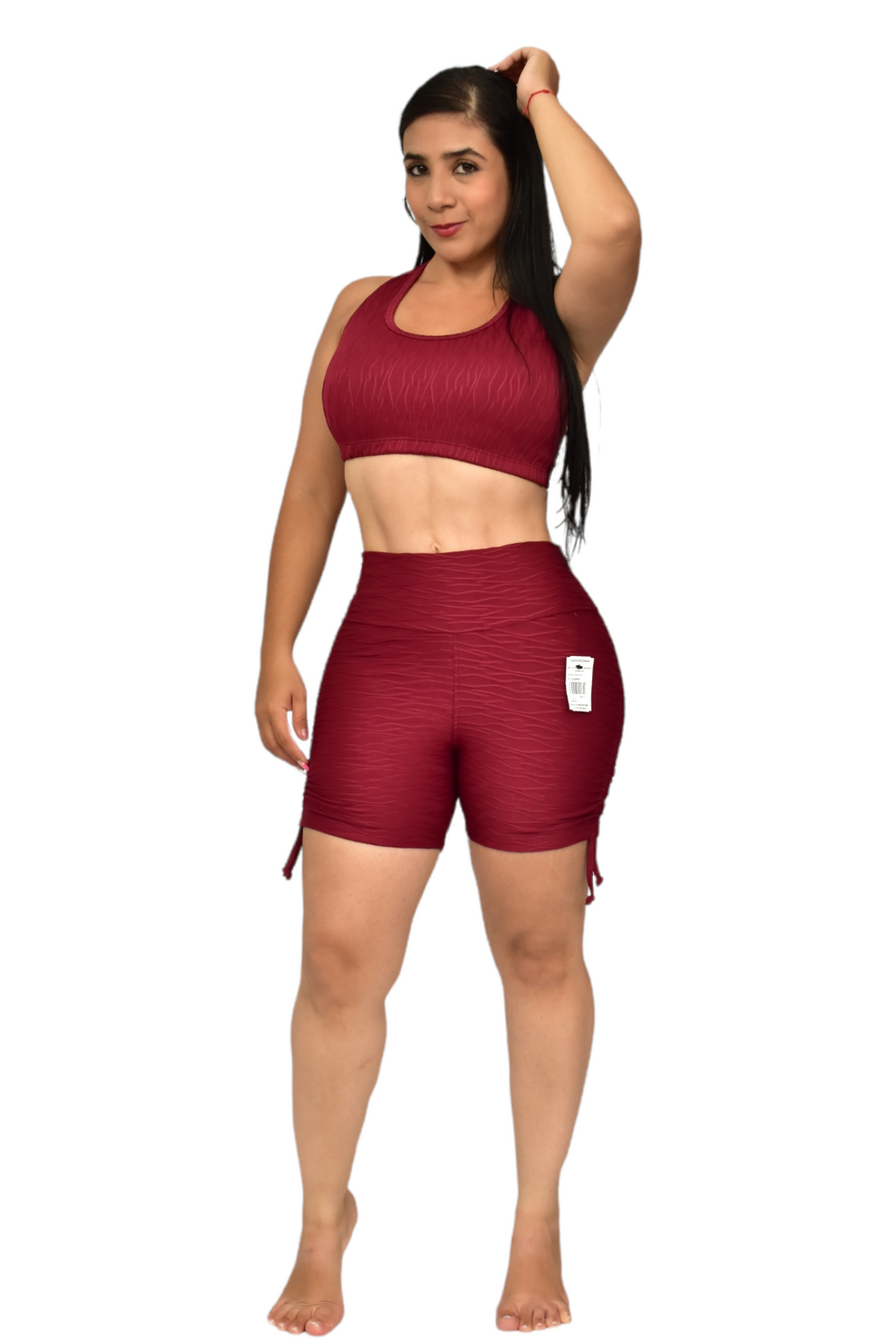 SHORT PUSH UP TIRAS SET 2 PIEZAS TEXTURIZADO VINOTINTO oversilvercolombia