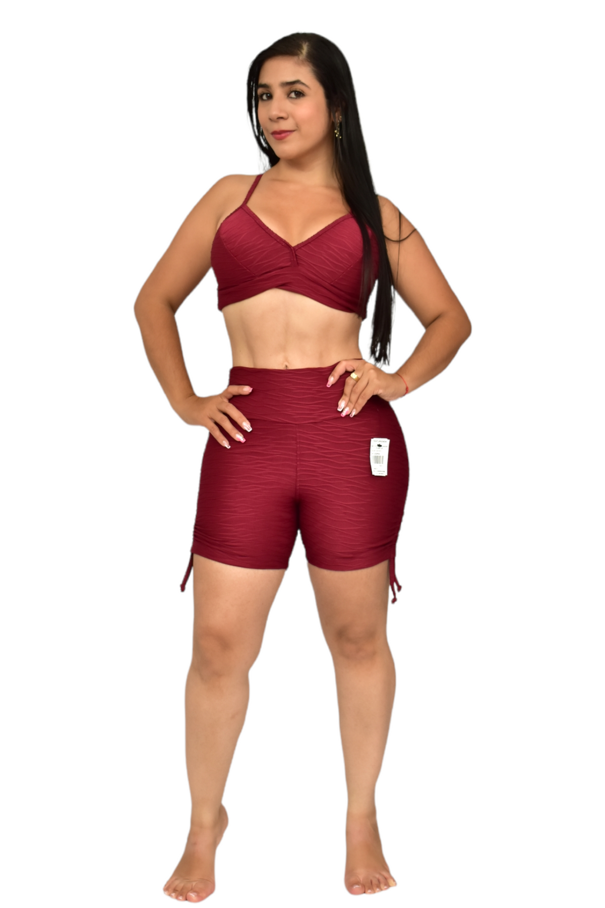 SHORT PUSH UP TIRAS SET 2 PIEZAS TEXTURIZADO VINOTINTO oversilvercolombia