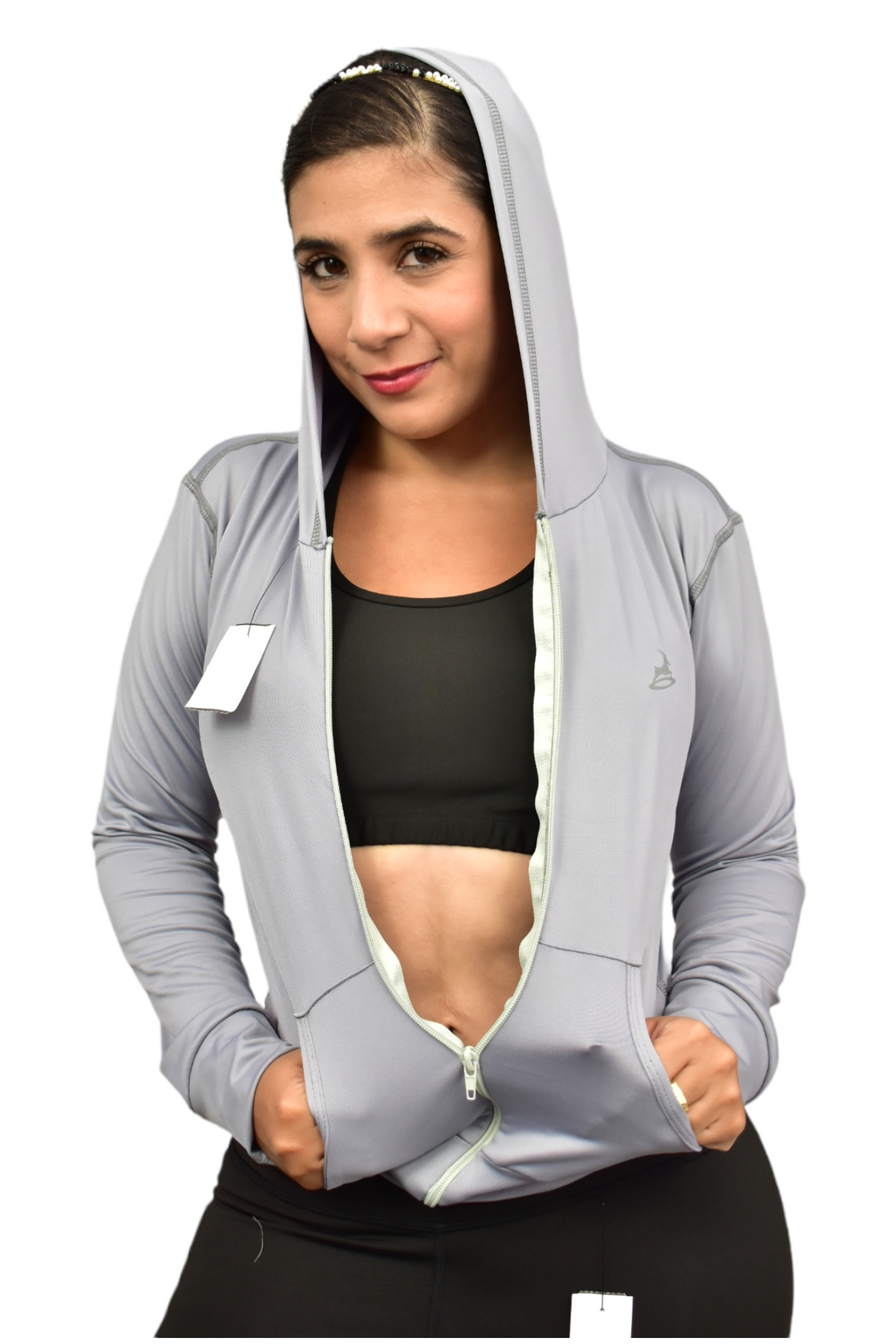 CHAQUETA DEPORTIVA DAMA LICRADA GRIS CLARO OVERSILVER®