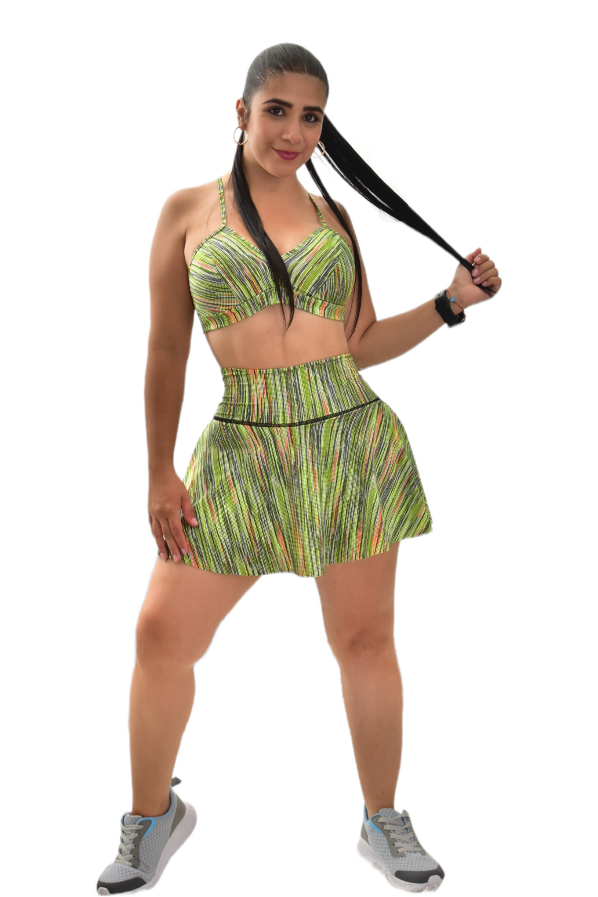 FALDA SHORT SET 2 PIEZAS SPORTGYM VERDE RAYAS NARANJA oversilvercolombia