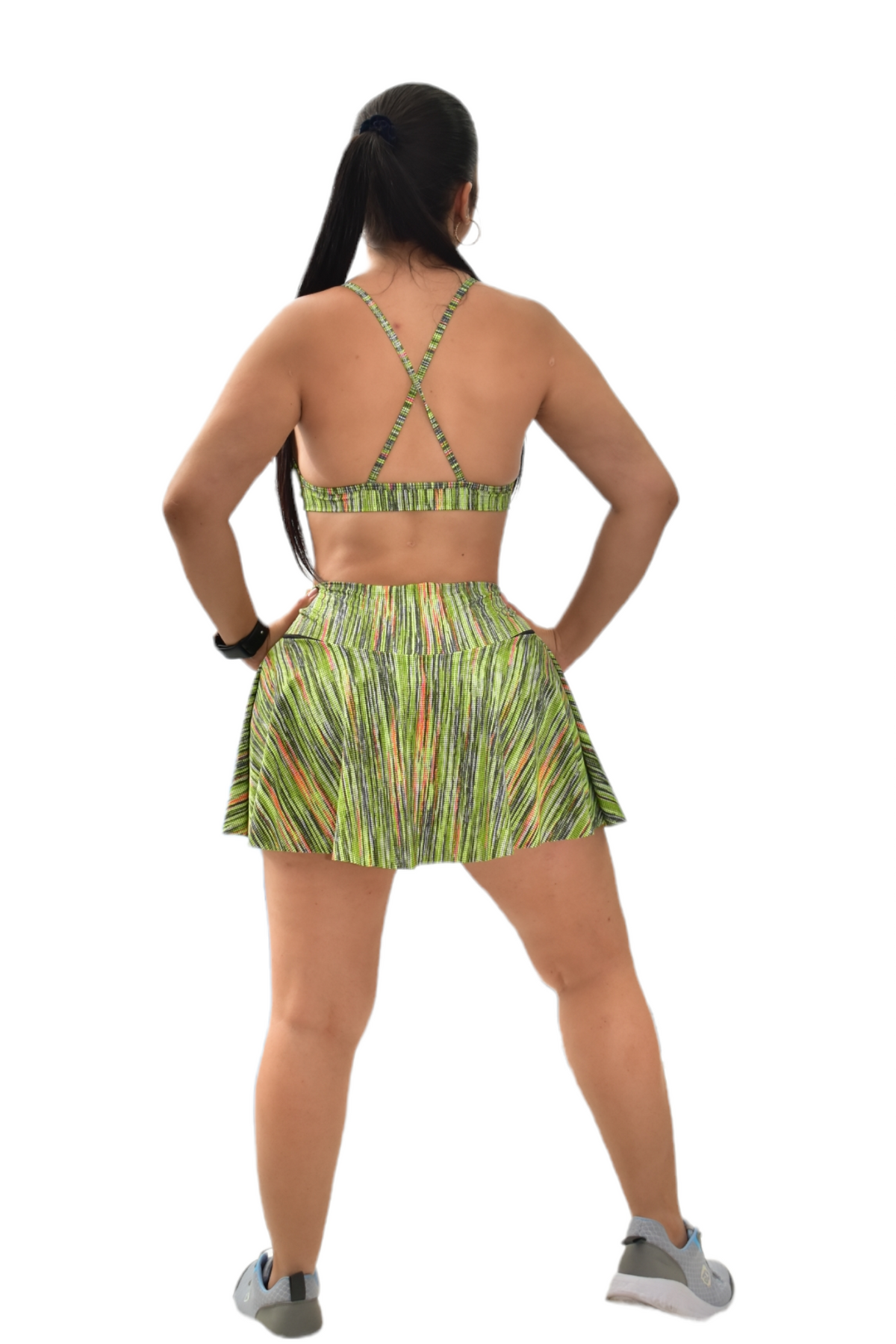 FALDA SHORT SET 2 PIEZAS SPORTGYM VERDE RAYAS NARANJA oversilvercolombia
