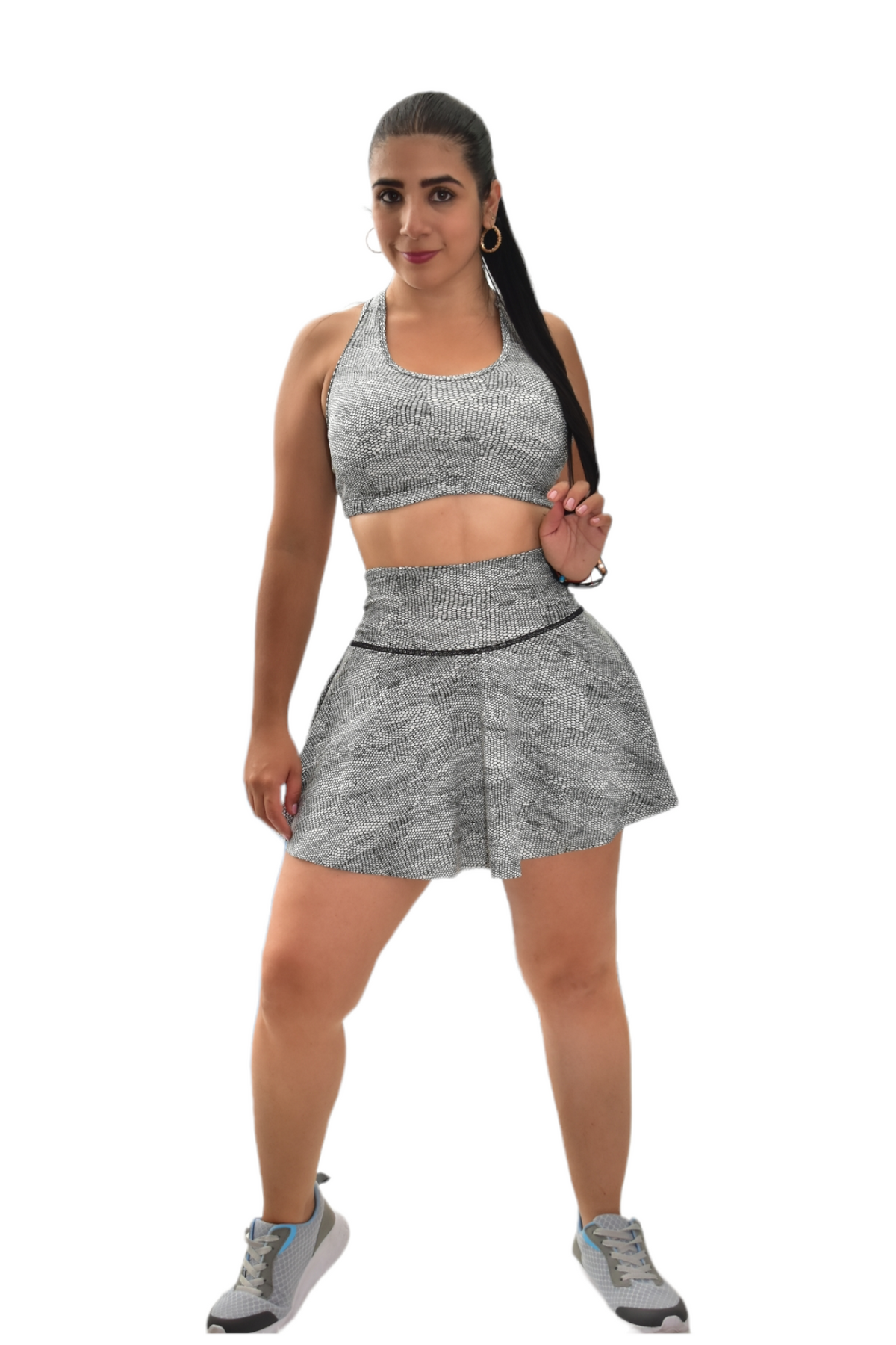 FALDA SHORT SET 2 PIEZAS SPORTGYM GRIS PUNTOS oversilvercolombia