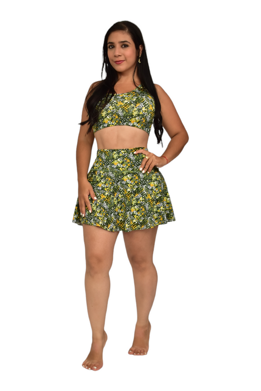 FALDA SHORT SET 2 PIEZAS SPORTGYM CUADRO VERDE AMARILLO oversilvercolombia
