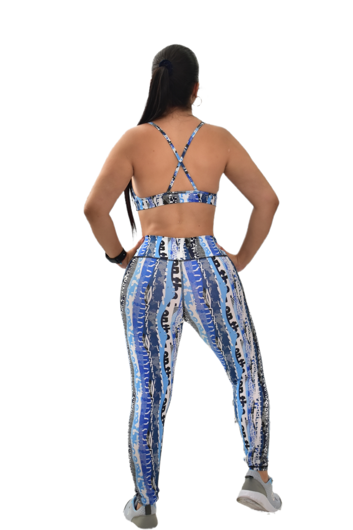 LEGGINS SET 2 PIEZAS SPORTGYM AZUL LINEAS BLANCAS oversilvercolombia