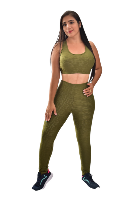 LEGGINS SET 2 PIEZAS TEXTURIZADO VERDE MILITAR oversilvercolombia