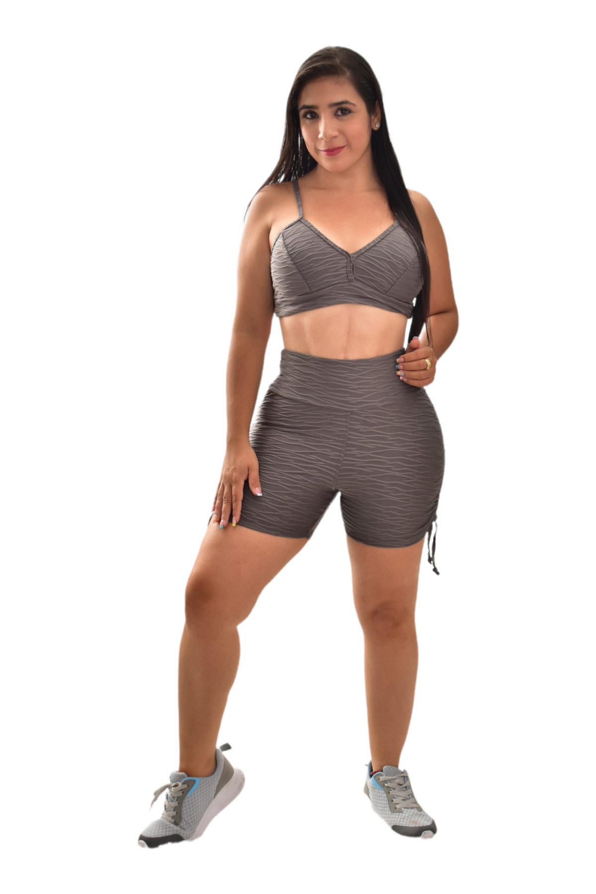 SHORT PUSH UP TIRAS SET 2 PIEZAS TEXTURIZADO GRIS OSCURO oversilvercolombia