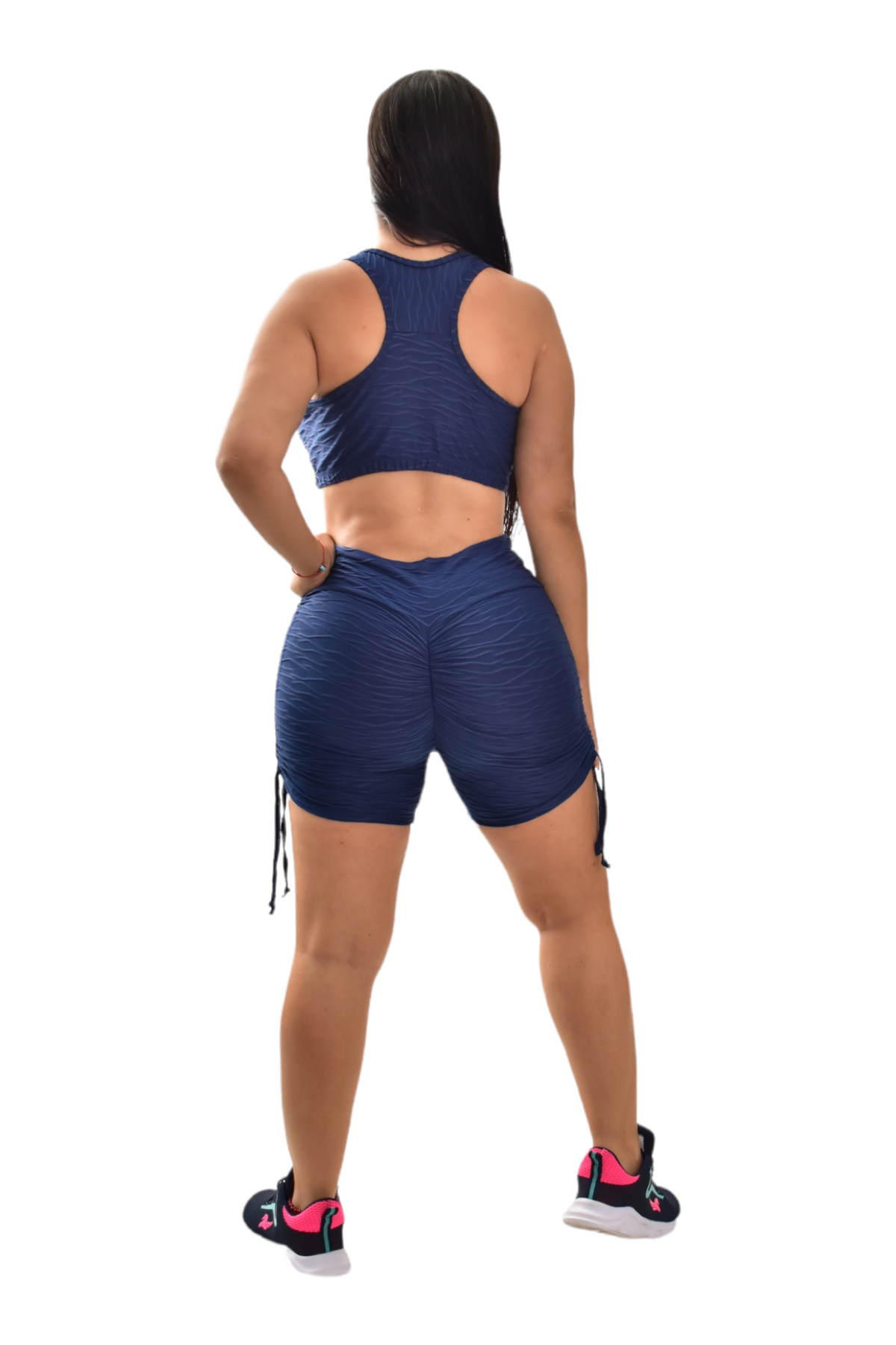 SHORT PUSH UP TIRAS SET 2 PIEZAS TEXTURIZADO AZUL TURQUIE oversilvercolombia