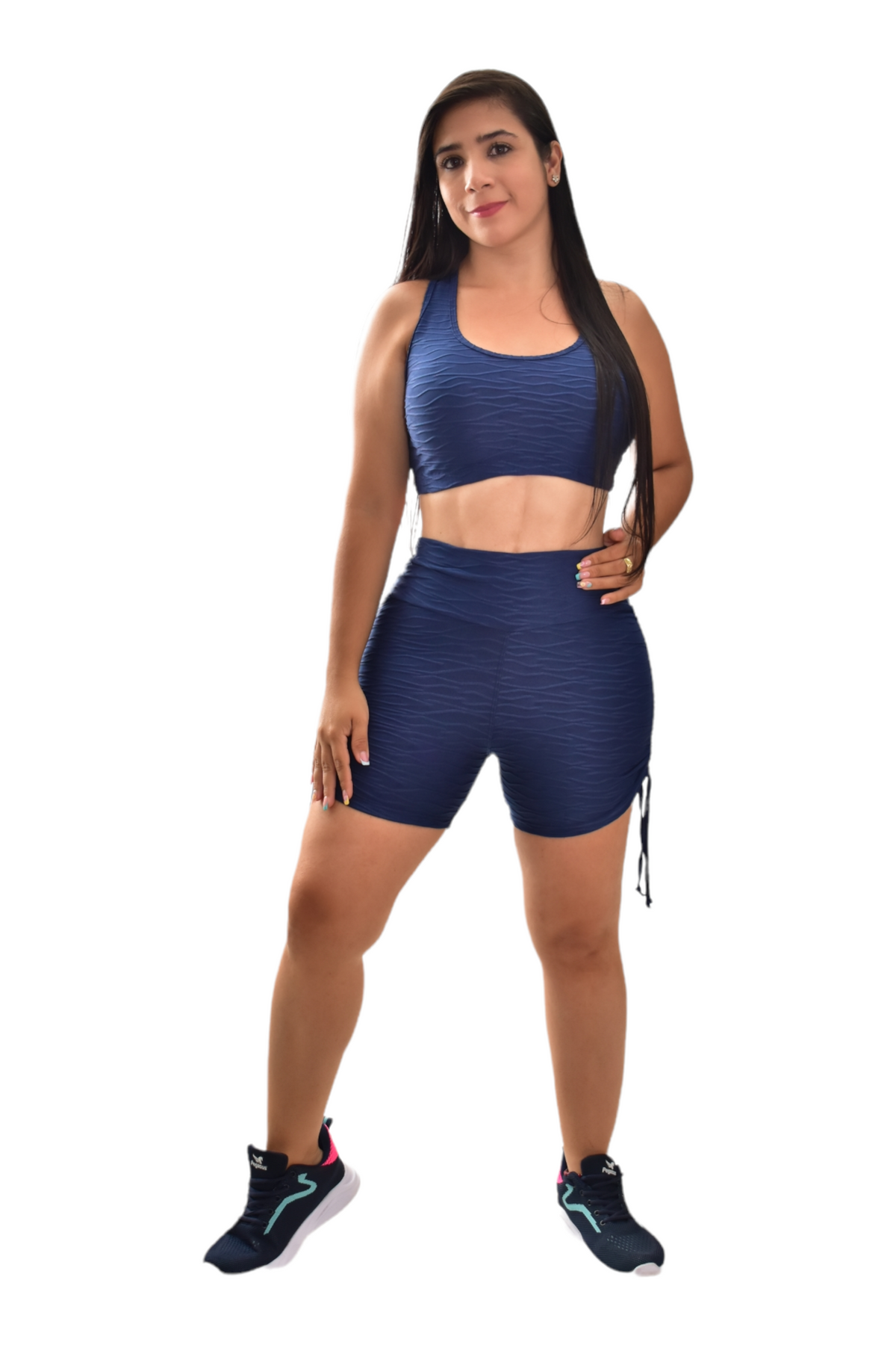 SHORT PUSH UP TIRAS SET 2 PIEZAS TEXTURIZADO AZUL TURQUIE oversilvercolombia