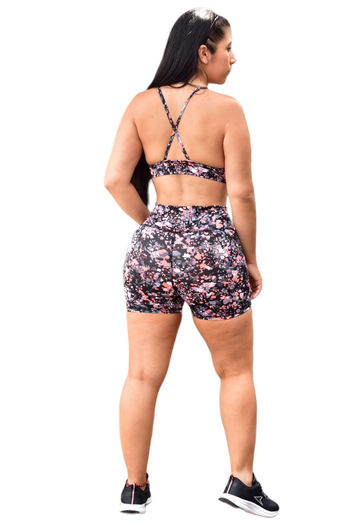 SHORT SET 2 PIEZAS SPORTGYM MANCHAS NARANJA NEON